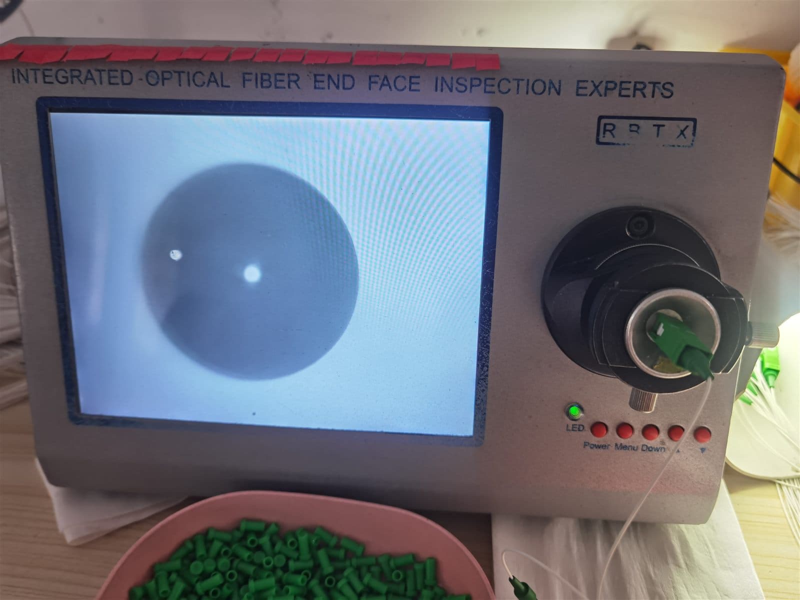 End-face inspection equipment used to verify connector geometry during prototype approval