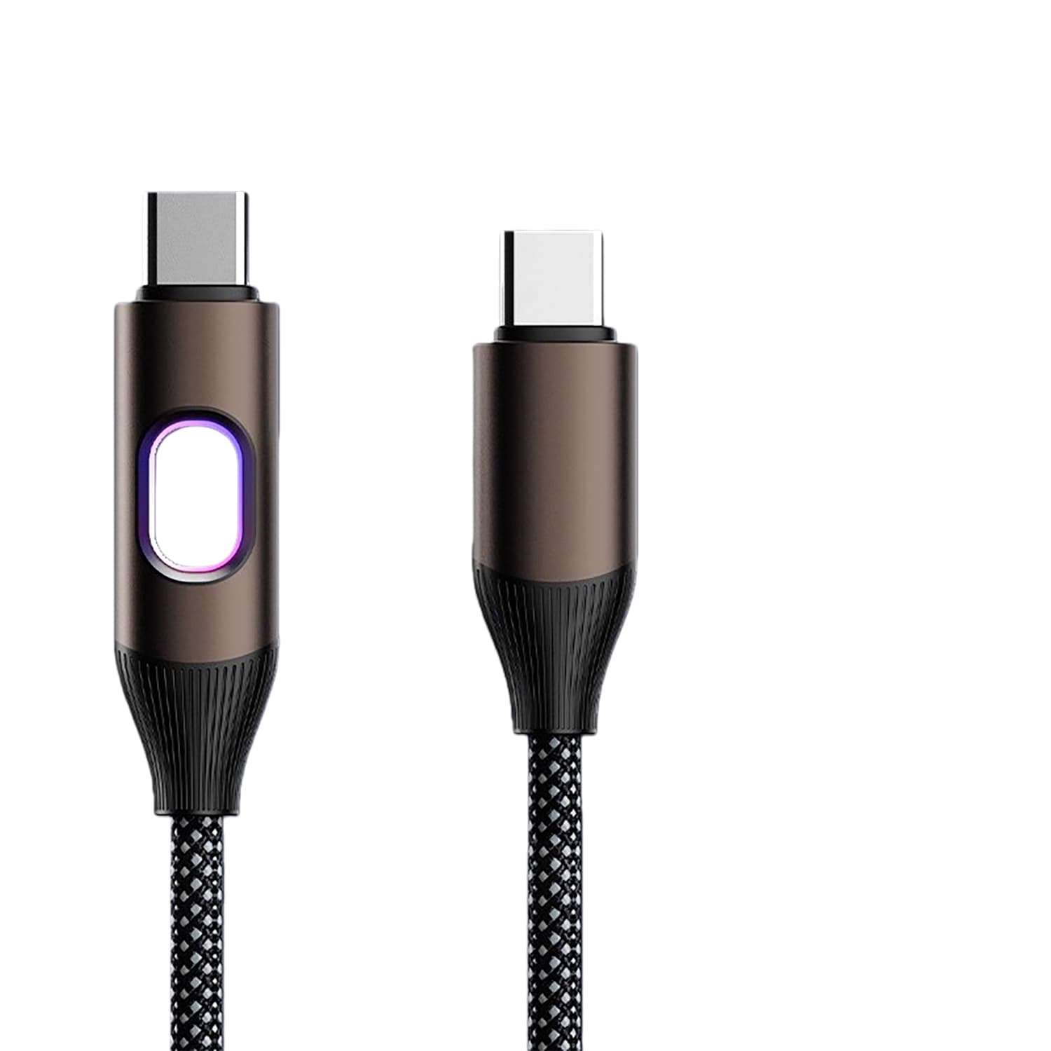 USB-C to USB-C braided charging and data cable with gunmetal connectors